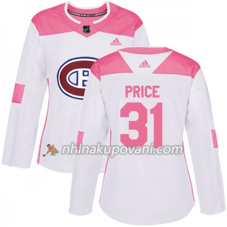 Montreal Canadiens Dresy Carey Price 31 Bílá 2017-2018 Adidas Růžová Fashion Authentic - Dámské